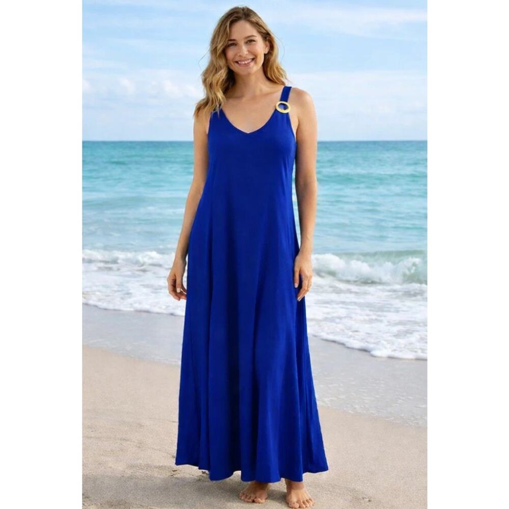 Lauren Ralph Lauren Gold Hardware Tank Maxi Dress in Sail Blue Size M $!49